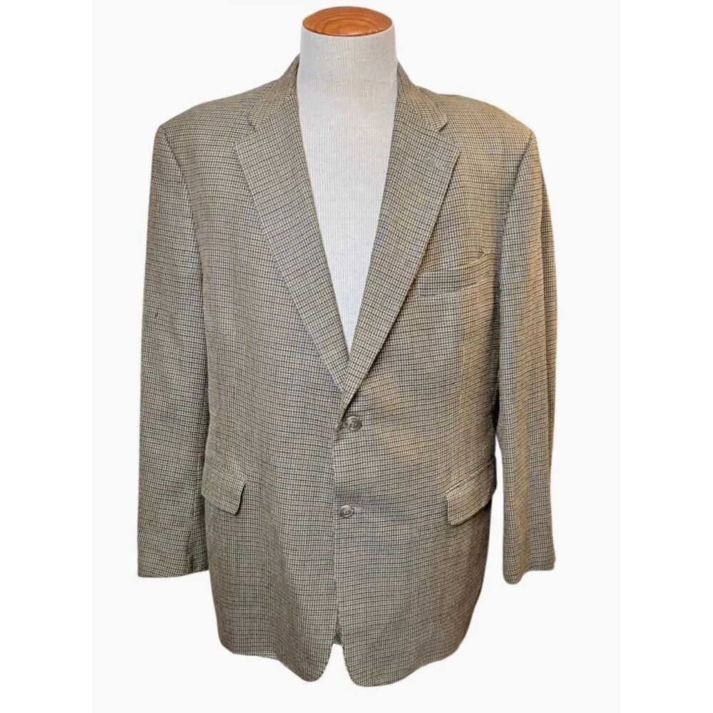 Hart Schaffner Marx 48R Wool Brown Black Sport Coat Blazer Houndstooth